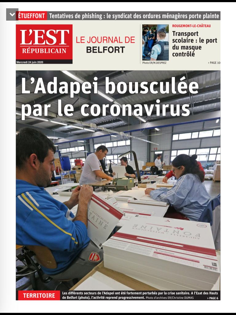 Article Est Républicain du 24/06/2020 L'Adapei bousculée par le coronavirus Adapei du